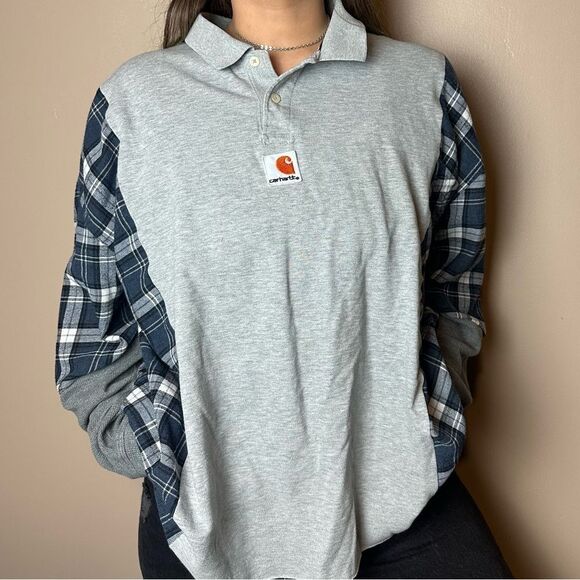 Reworked Upcycled Carhartt Long Sleeve Plaid Relaxed Fit Flannel Shirt Top - Picture 3 of 4